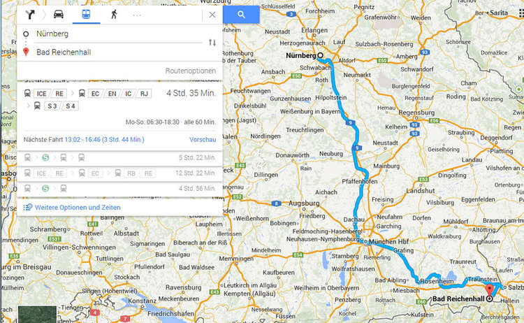 Bahnanreise planen mit google maps